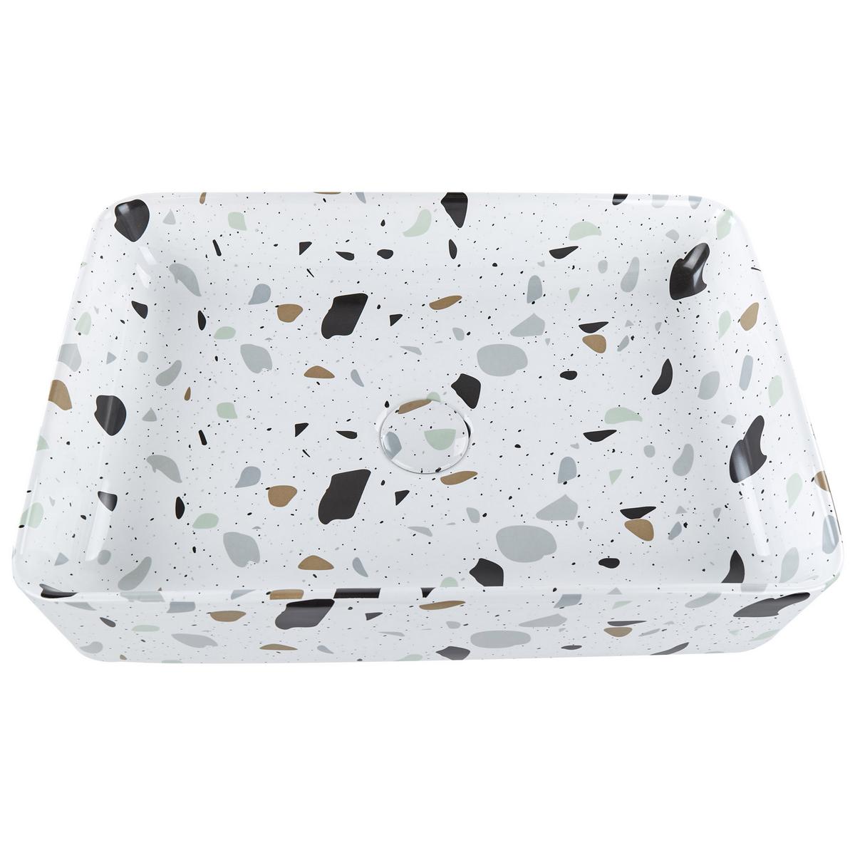 AUFSATZWASCHBECKEN Terrazzo Weiß 51/34 cm Keramik Nules - Weiß, Keramik (51/11/34cm) - Beliani