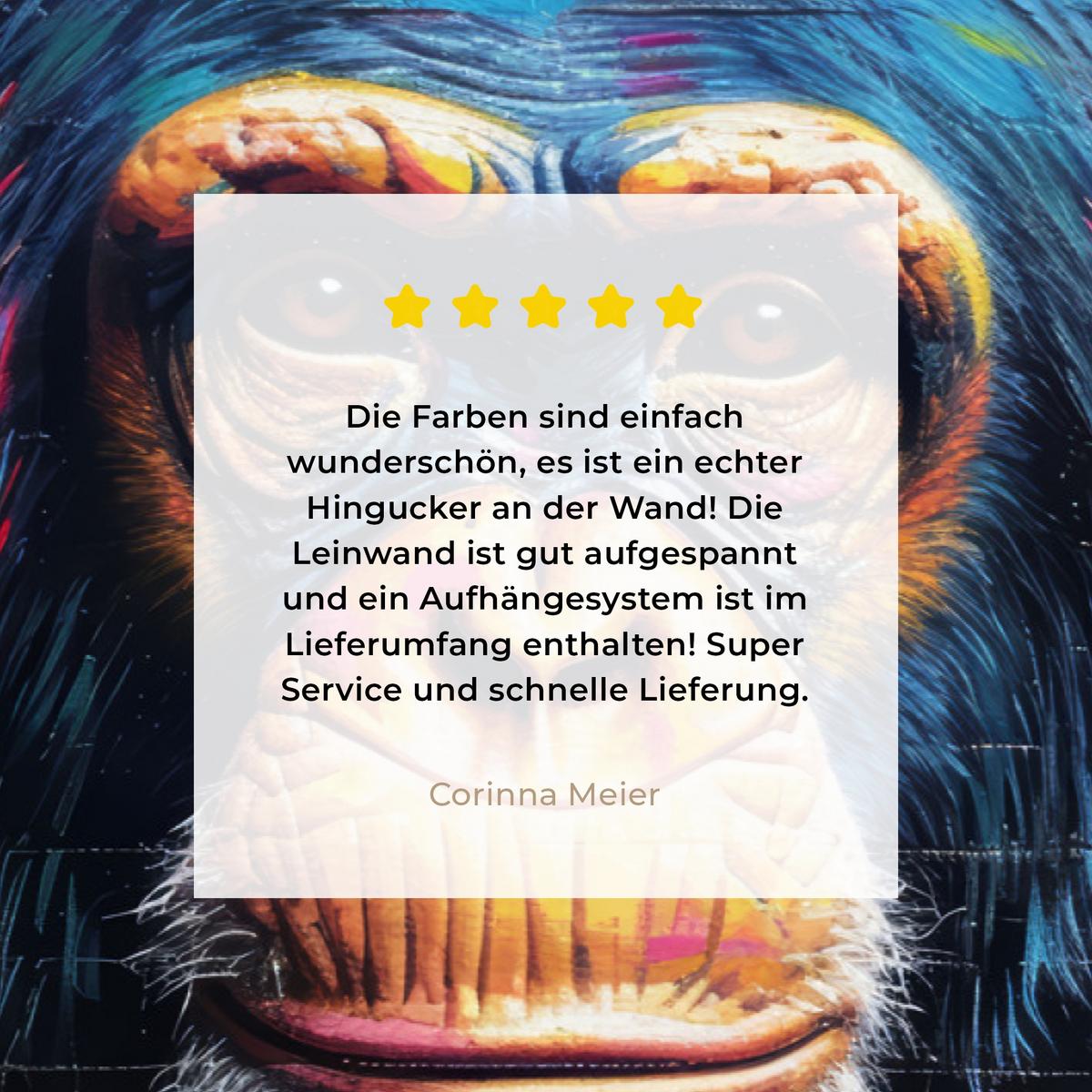LEINWANDBILD Graffiti - Schimpanse - Straßenkunst - Kopfhörer - Affe Deko Schlafzimmer 30x20 cm - Blau, Textil (30/20cm) - MuchoWow