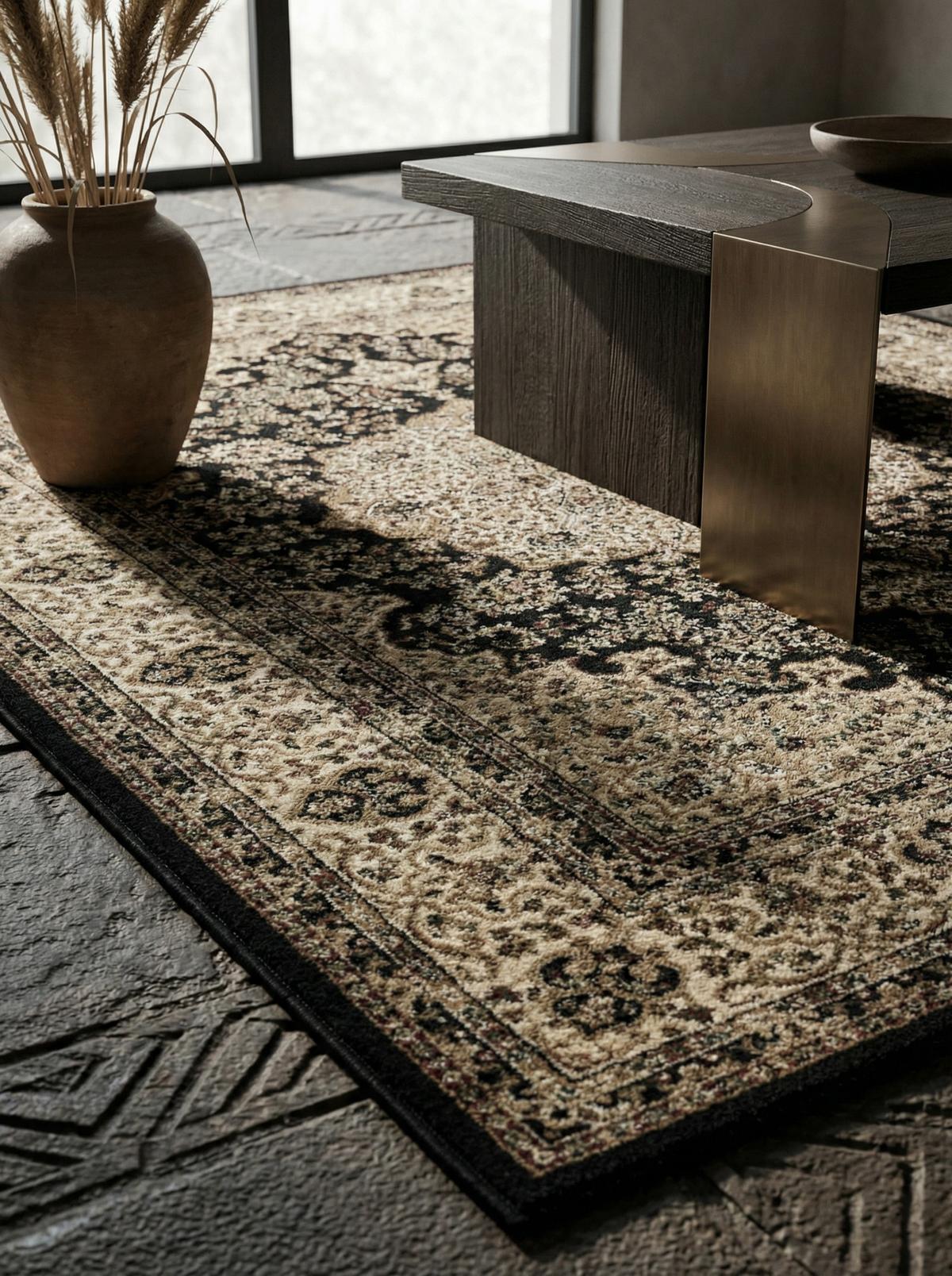 TEPPICH Kurzflor GEISLER in Schwarz, orientalisch, aus Polypropylen, 240 x 340 cm - Beige, Textil (340/240cm) - KADIMA DESIGN