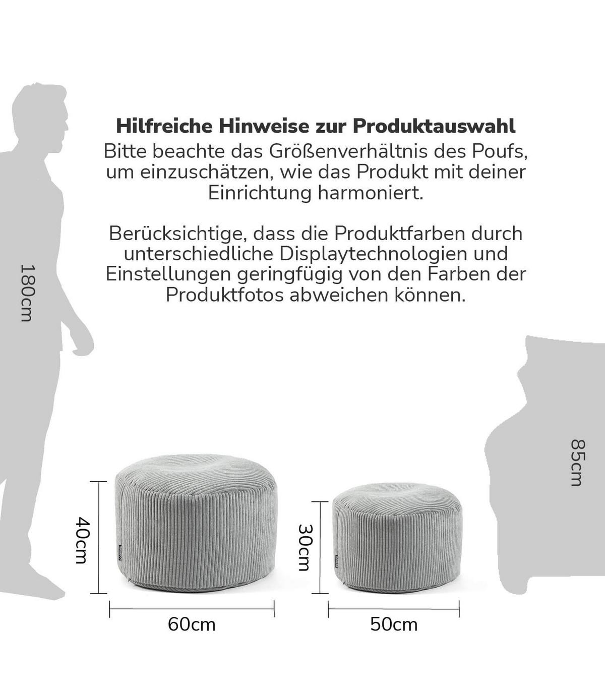 POUF Cord Der Faule Lenz - Grau, Textil (50/30/50cm) - Mokebo