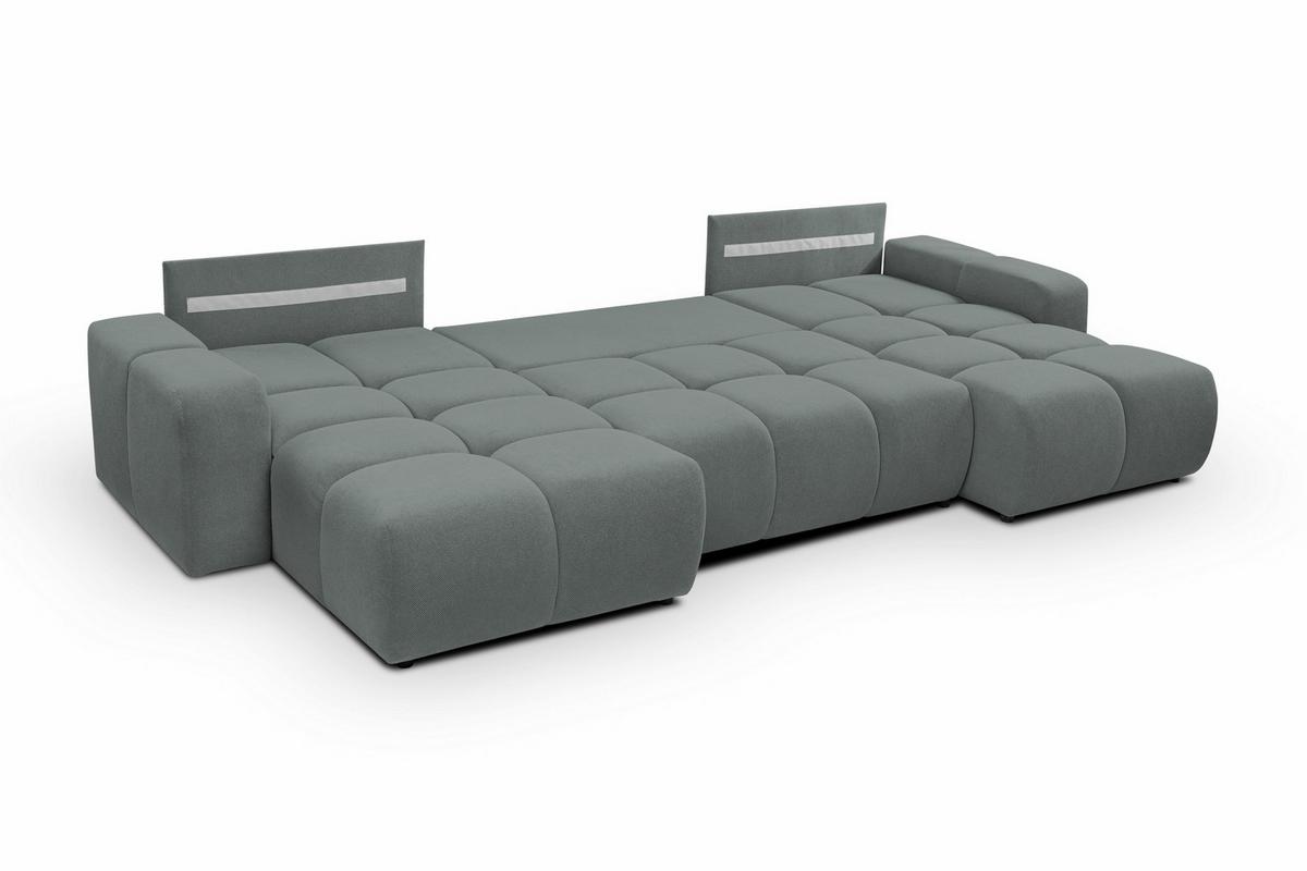 WOHNLANDSCHAFT DUCA U Grau Jersey mit Schlaffunktion - Grau, Holz (359/88/177cm) - MASSENO