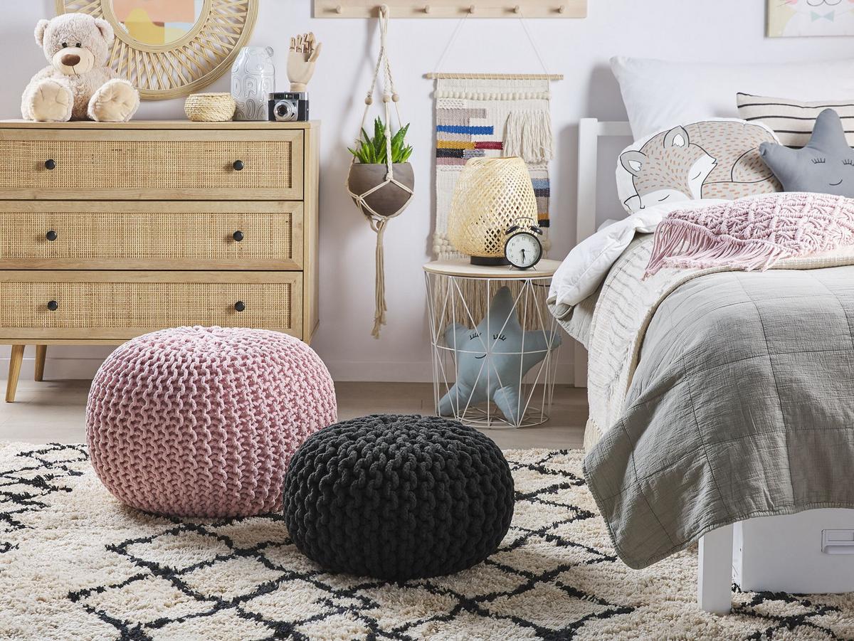 POUF Conrad 40/40/25 cm - Schwarz, Naturmaterialien/Textil (40/25/40cm) - Beliani