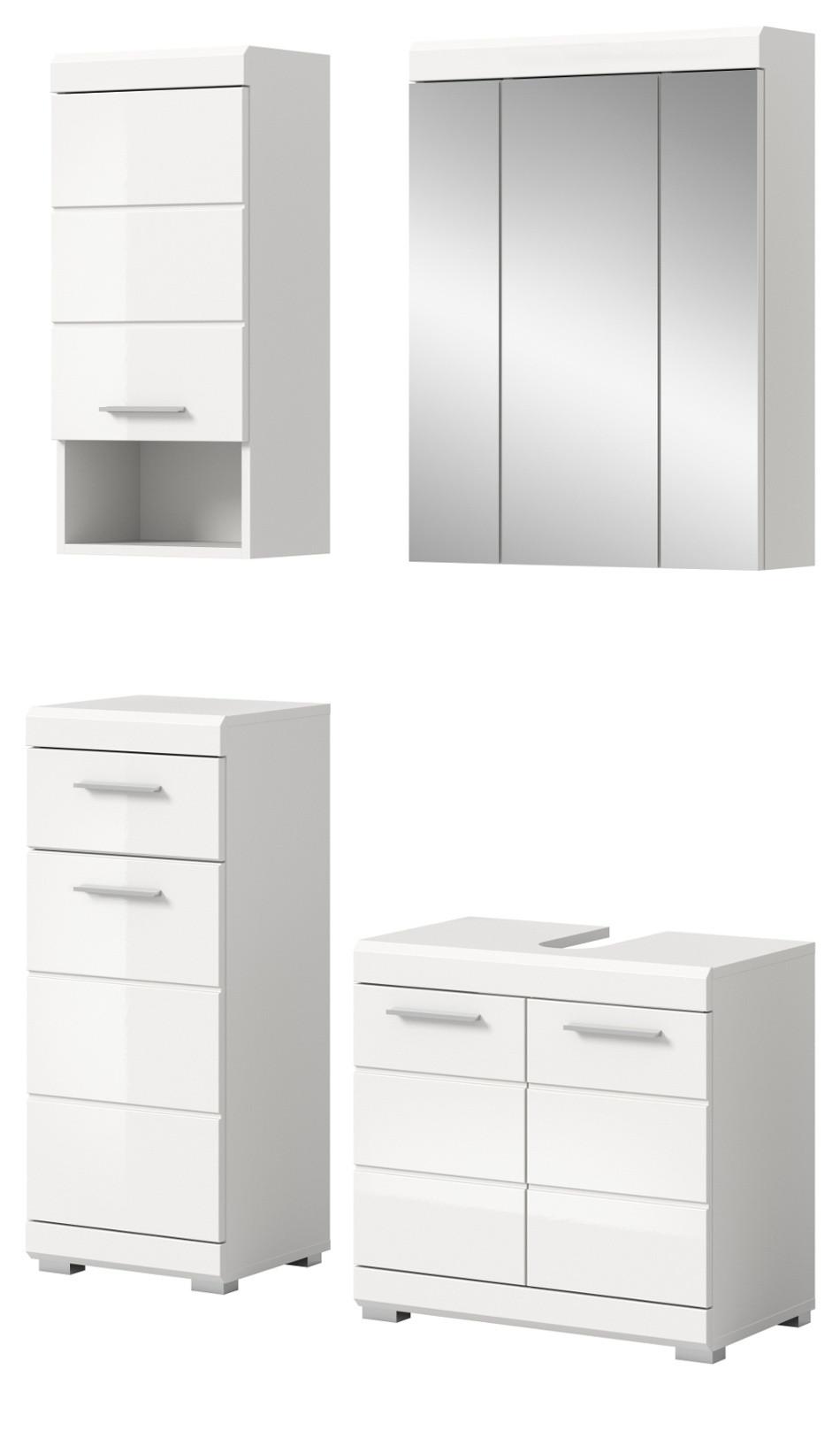 BADMÖBEL-SET weiß Hochglanz 4-teilig 112 x 191 cm, Komplettset mit viel Stauraum - Weiß Hochglanz, Glas/Holzwerkstoff (112/191/34cm) - Inn.Furn