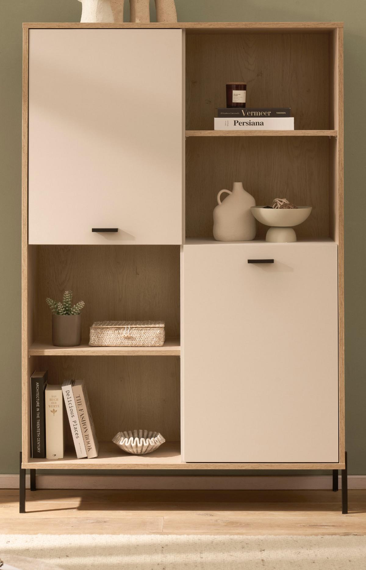 REGALSCHRANK Kaschmir, Eiche 105 x 160 cm, HIGHBOARD mit Soft-Close - Kaschmir/Eichefarben, Holzwerkstoff/Metall (105/160/40cm) - Furn.Design