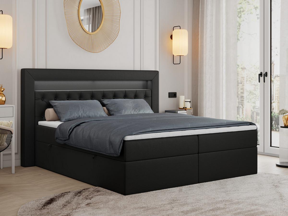 BOXBETT GOLD-6 LED 180/200 Schwarz Kunstleder - H4 - Schwarz, Holz/Textil (180/200cm) - MKS