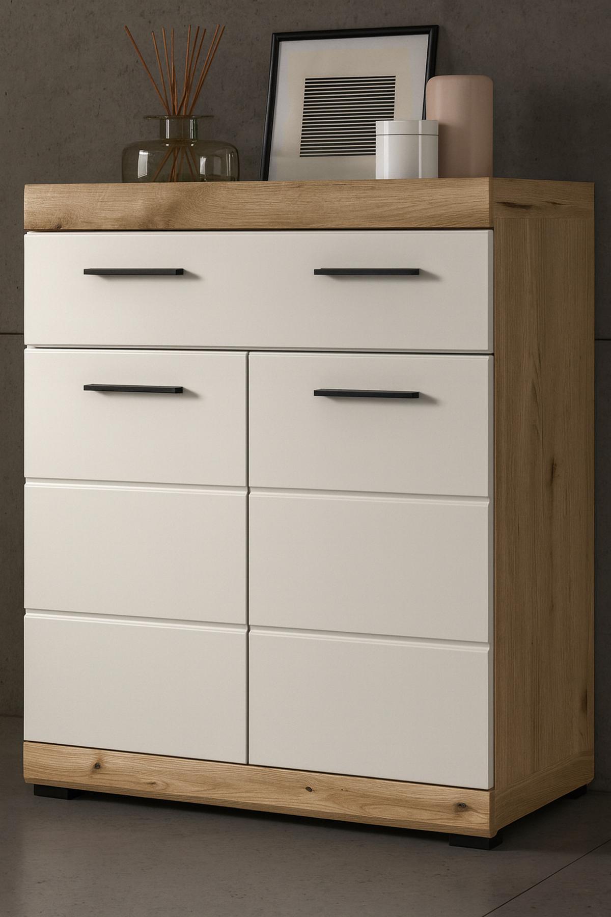 BADKOMMODE Sand Kashmir, Eiche, Badschrank 74 x 88 cm 2-türig mit Vollauszug - Kaschmir/Eichefarben, Holzwerkstoff/Kunststoff (74/88/31cm) - Inn.Furn