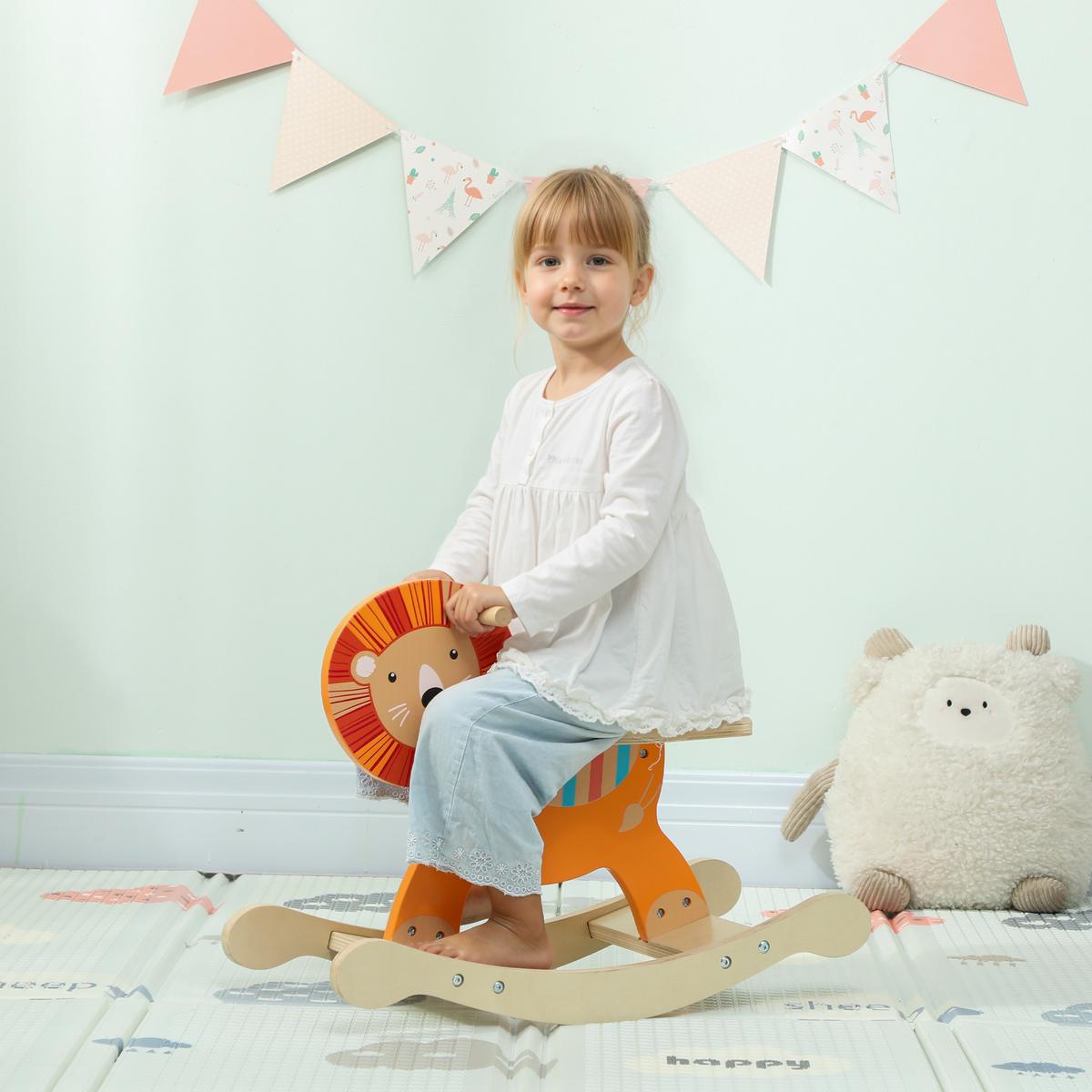SCHAUKELPFERD Holz, Kinder Schaukeltier Löwe mit Haltegriffen Schaukel Orange - Orange, Holzwerkstoff (27/44/59cm) - AIYAPLAY