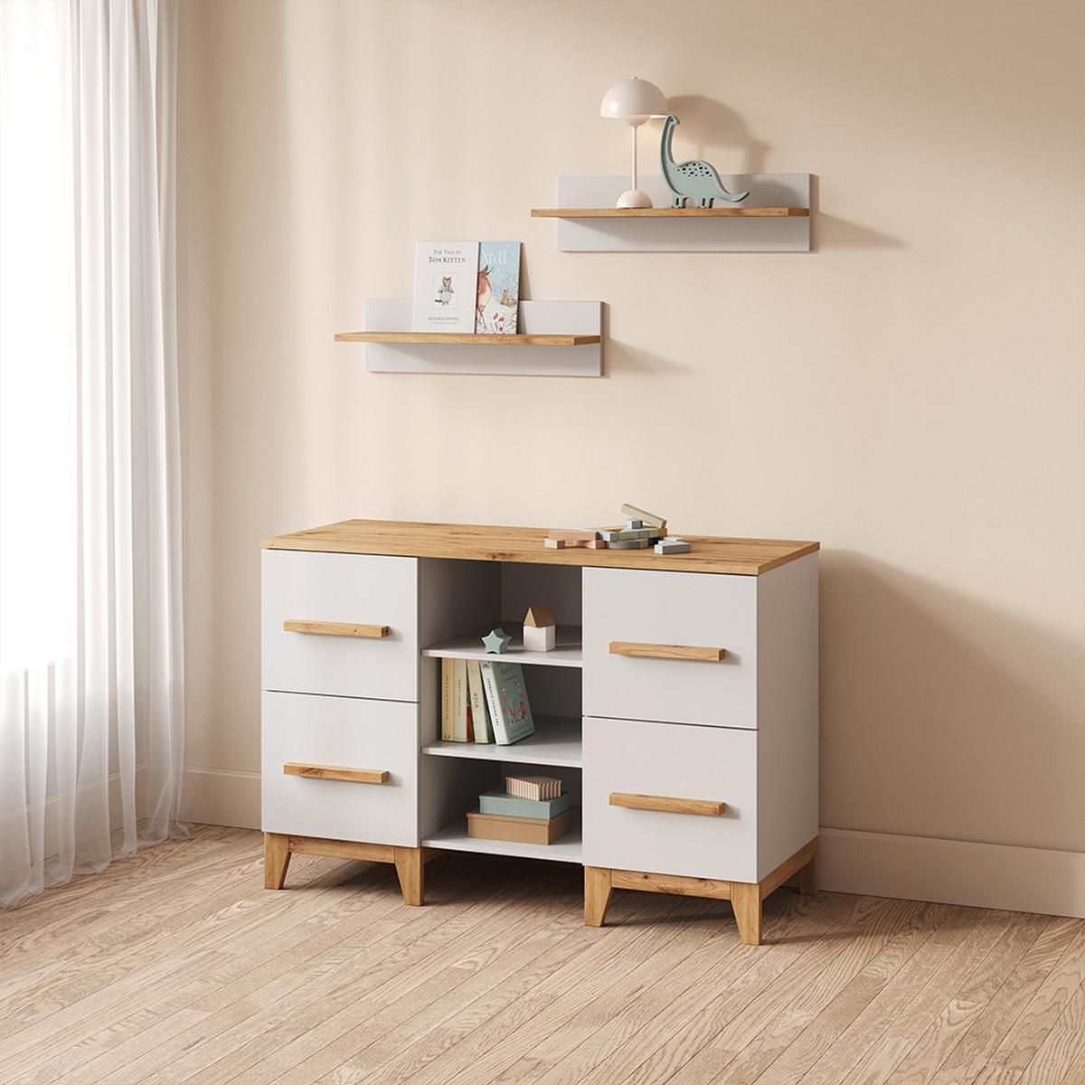WICKELKOMMODE Mailo Weiß/Artisan XL mit 4 Schubladen - Weiß/Eiche Artisan, Holzwerkstoff (133/108/70cm) - Livinity®