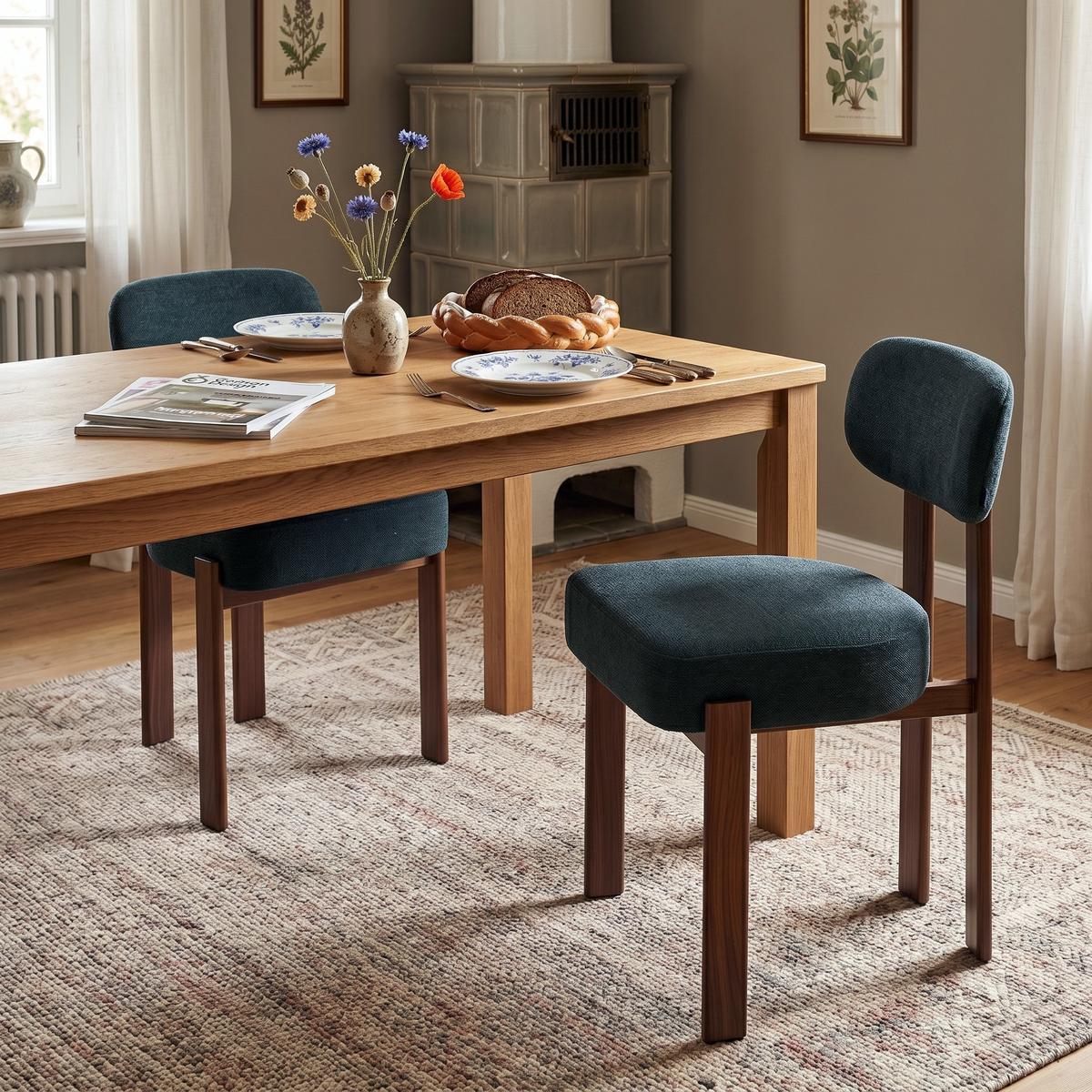 ESSZIMMERSTUHL 2ER-SET aus Leinenstoff mit gebogener Rückenlehne und dicker Polsterung - Schwarz, Textil (49/82.5/57cm) - Urban Meuble