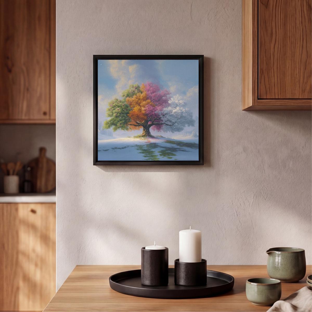 LEINWAND Bilder mit Rahmen - Baum - Jahreszeiten - Winter - Landschaft - 20x20 - Multicolor, Textil (20/20cm) - MuchoWow
