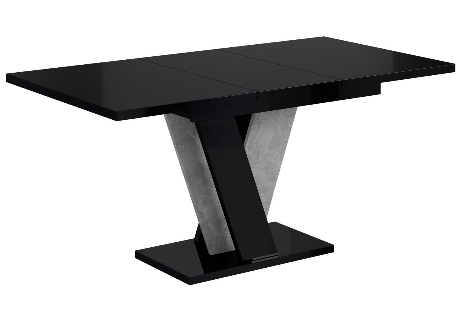 ESSTISCH ausziehbar 120 -160x90x75 cm - Hochglanz Schwarz/Betonoptik - INEY - Schwarz Hochglanz, Holzwerkstoff (120/90/75cm) - ALTDECOR