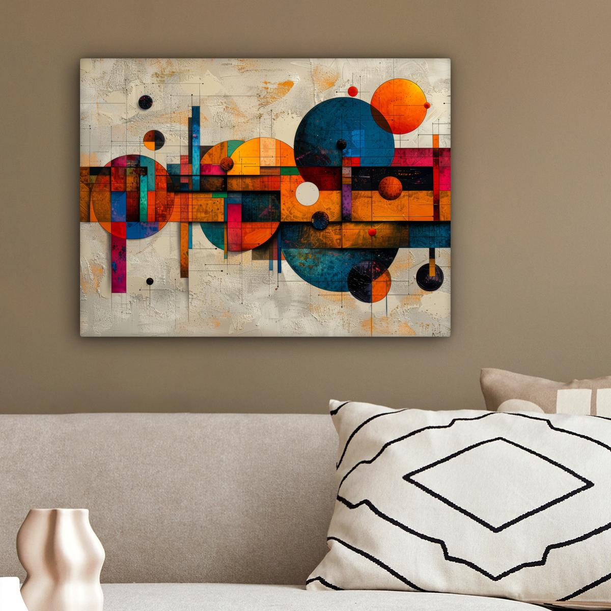 LEINWANDBILD Vintage - Moderne Kunst - Orange - Geometrische Formen Wandbild 40x30 cm - Multicolor, Textil (40/30cm) - MuchoWow