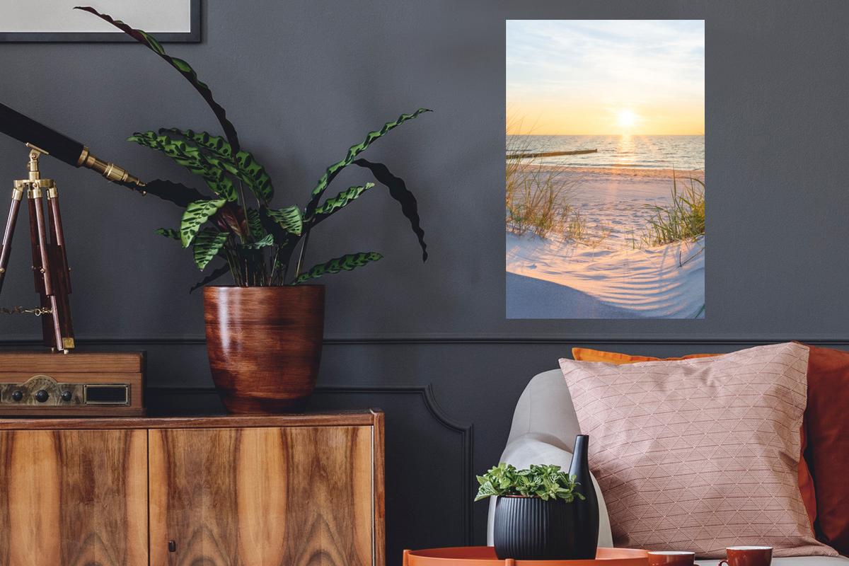 WANDTATTOO Strand - Sonne - Düne - Gras - Sand - Horizont Wandbild 40x60 cm - Hellblau, Kunststoff (40/60/0.1cm) - MuchoWow