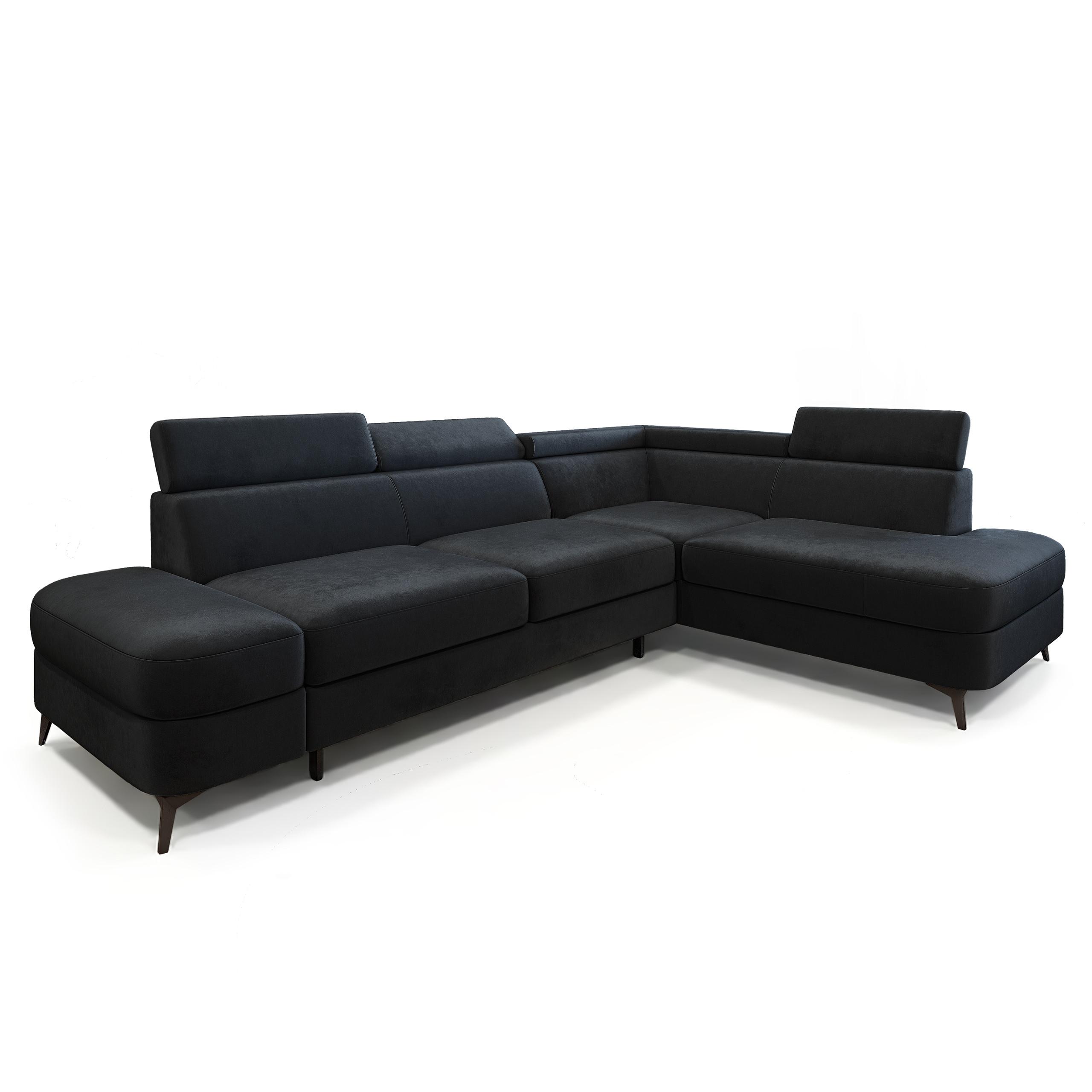 ECKSOFA AVISE M R-S Schwarz Velours-Stoff mit Schlaffunktion - Schwarz, Holzwerkstoff/Textil (268/195cm) - MASSENO
