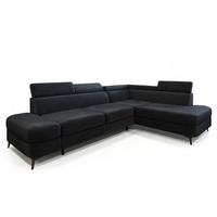 ECKSOFA AVISE M R-S Schwarz Velours-Stoff mit Schlaffunktion - Schwarz, Holzwerkstoff/Textil (268/195cm) - MASSENO