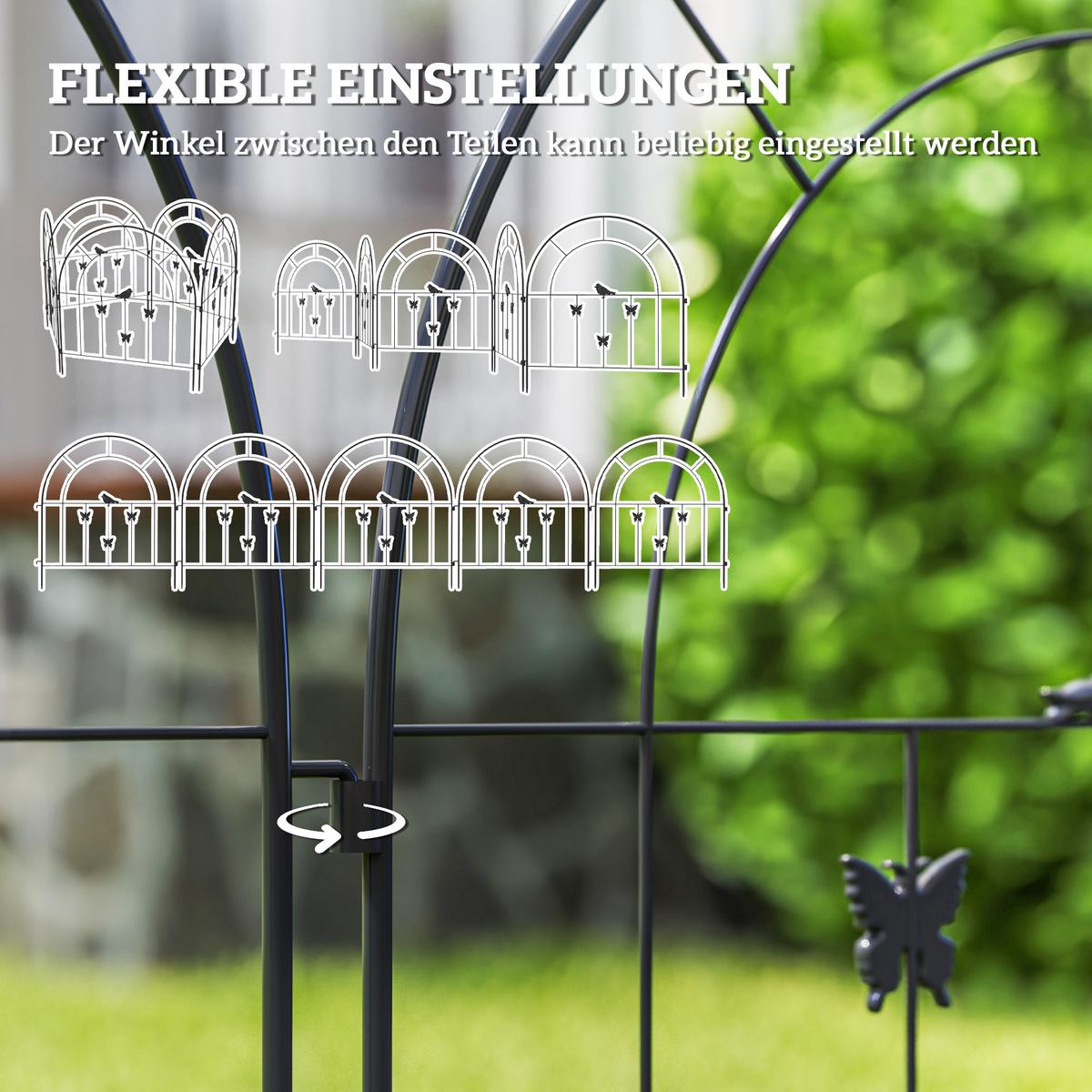 GARTENZAUN 5er Set Stahl Schwarz - Schwarz, Metall (1/70cm) - Outsunny