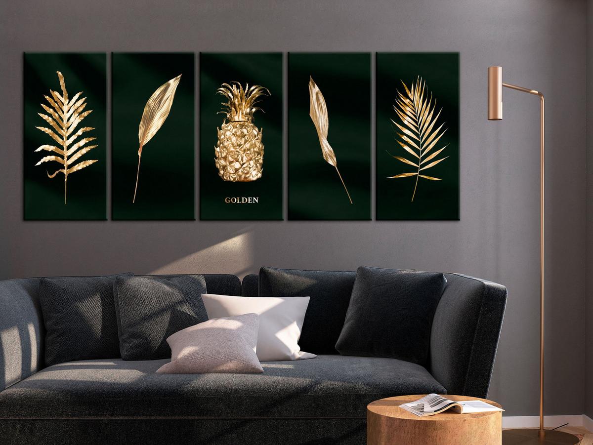 KUNSTDRUCK Gold 200/80 cm - Goldfarben/Grün, Textil (200/80cm) - KUNSTLOFT