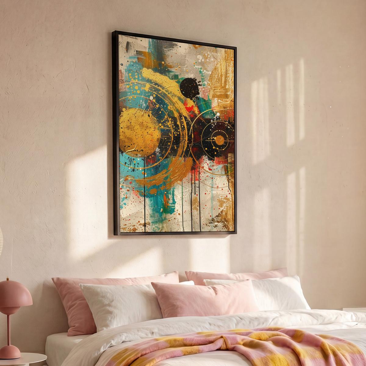 LEINWAND Bilder mit Rahmen - Abstrakt - Kunst - Gold - Modern - 80x120 - Multicolor, Textil (80/120cm) - MuchoWow
