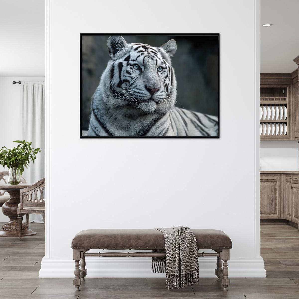 BILDER mit Rahmen Tiger Tiere Weiß 60x40 cm - Multicolor, Holzwerkstoff (60/40cm) - Wallarena