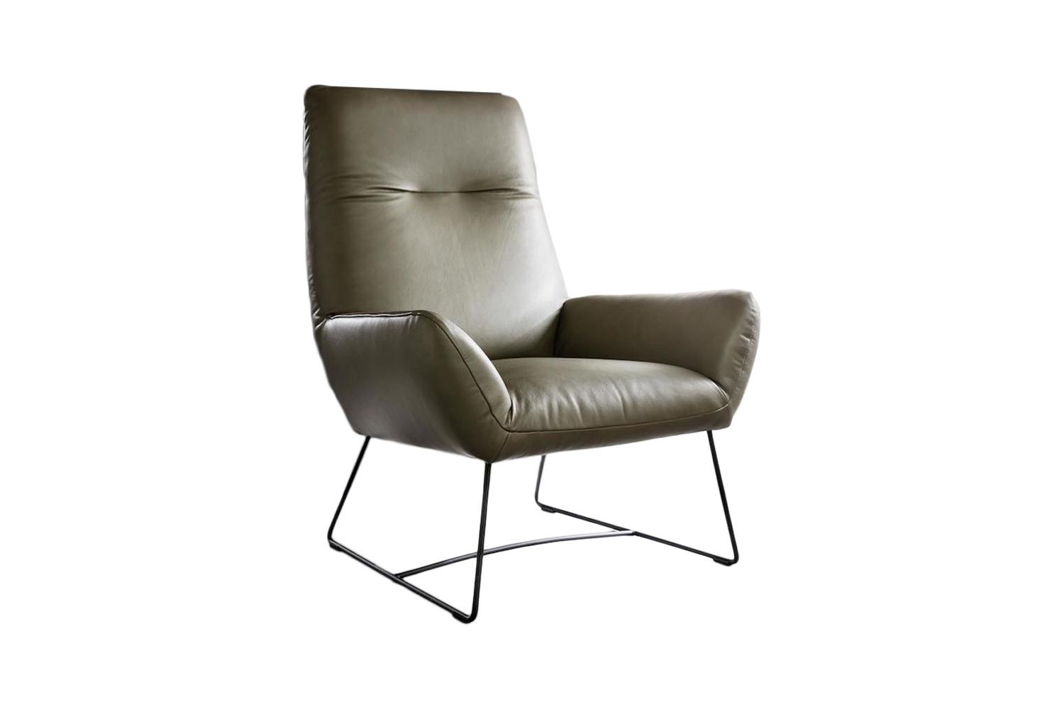 SESSEL BISA Grün Leder - Schwarz/Olivgrün, Leder/Metall (81/102/82cm) - KAWOLA