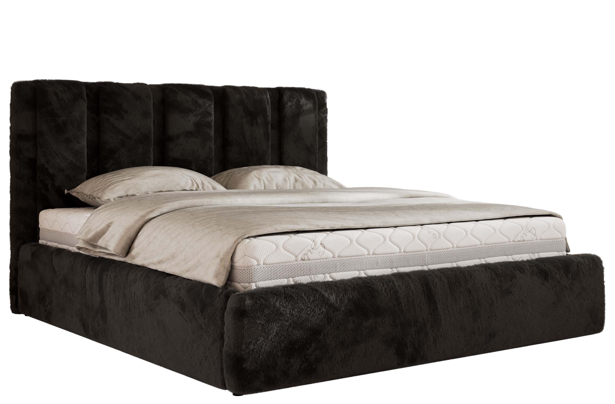 POLSTERBETT SAVINO CLASSIC 180/200 - Schwarz Plüsch - Pocket-Matratze - Schwarz, Textil (180/200cm) - MKS