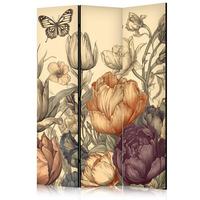 PARAVENT Akustik 3-tlg 135x172 cm Tulpen im Retro - Multicolor, Holz/Textil (135/172/3cm) - Muralo
