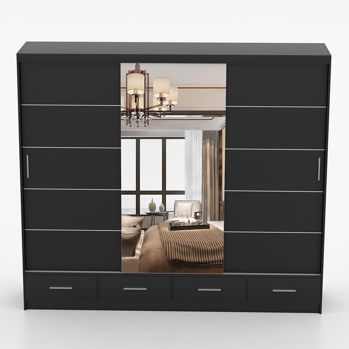 KLEIDERSCHRANK Florence 250 cm, 250/215/64, 2-türig, schwarz - Schwarz, Holzwerkstoff (250/215/64cm) - imoebel24