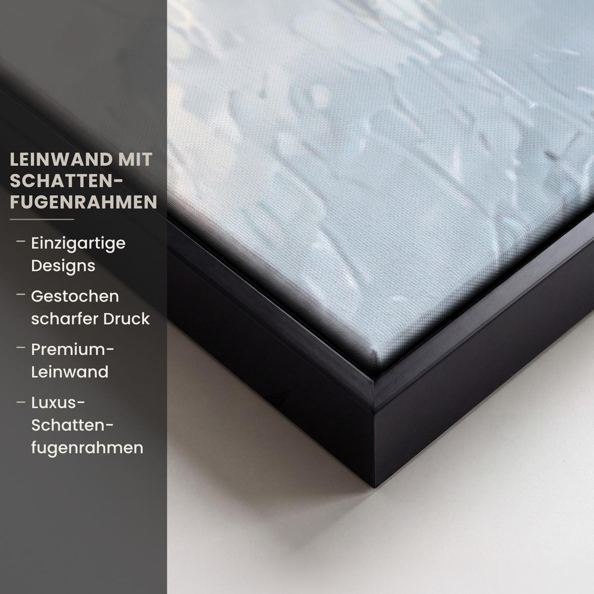 LEINWAND Bilder mit Rahmen - Vögel - Zweig - Winter - Schnee - 140x90 - Pastellblau, Textil (140/90cm) - MuchoWow