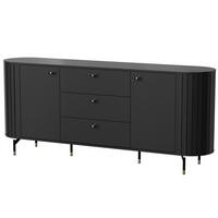 KOMMODE Zalia mit 2 Türen und 3 Schubladen, 190 cm, im Retro-Stil, Schwarz - Schwarz, Holzwerkstoff (190/81/40cm) - Beautysofa