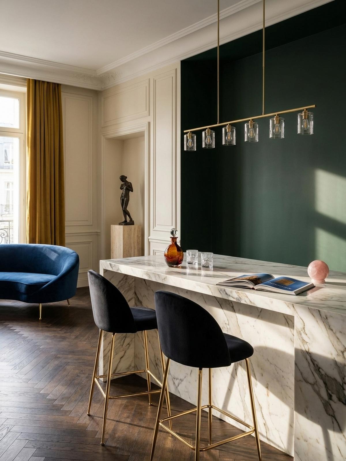 BARHOCKER 2er Set Samt Lehne Goldgestell Skandi-Stil Gepolstert, Schwarz 50x50x102 cm - Goldfarben/Schwarz, Textil/Metall (50/102/50cm) - KADIMA DESIGN