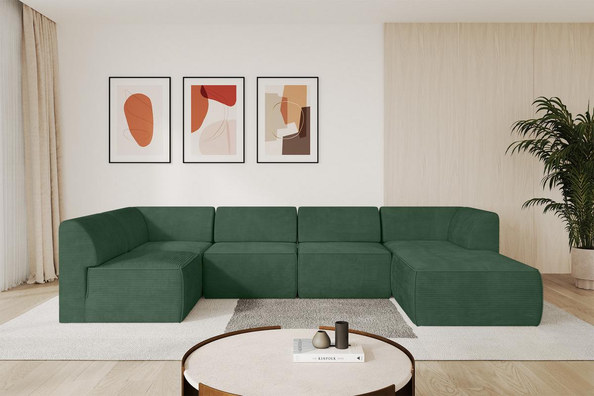 WOHNLANDSCHAFT Ottomane Rechts MOVO-L 345x180x78 cm Grün Cord - Grün, Holzwerkstoff/Kunststoff (180/78/345cm) - ALTDECOR