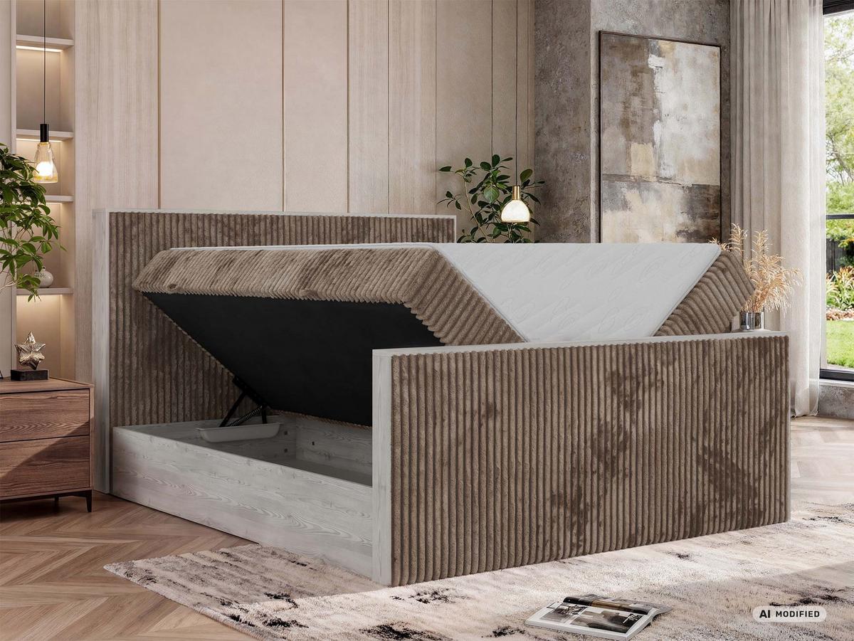 BOXBETT NORDIC DUO 160/200 - Braun Cord - Topper Visco - H4 - Schwarz/Braun, Kunststoff/Textil (160/200cm) - MKS