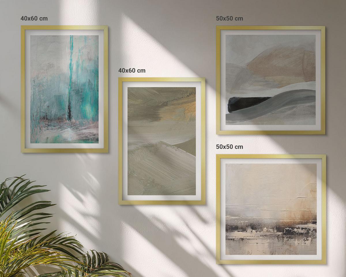 BILDER SET 4er Set - 50x50 cm & 40x60 cm Goldrahmen - Gemalte abstrakte Dekorationen - Goldfarben, Kunststoff (50/50cm) - TULUP