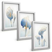 BILDER SET 3er Set - 20x30 cm Silberner Rahmen - Blaue Blumen im Hintergrund - Silberfarben, Kunststoff (20/30cm) - TULUP