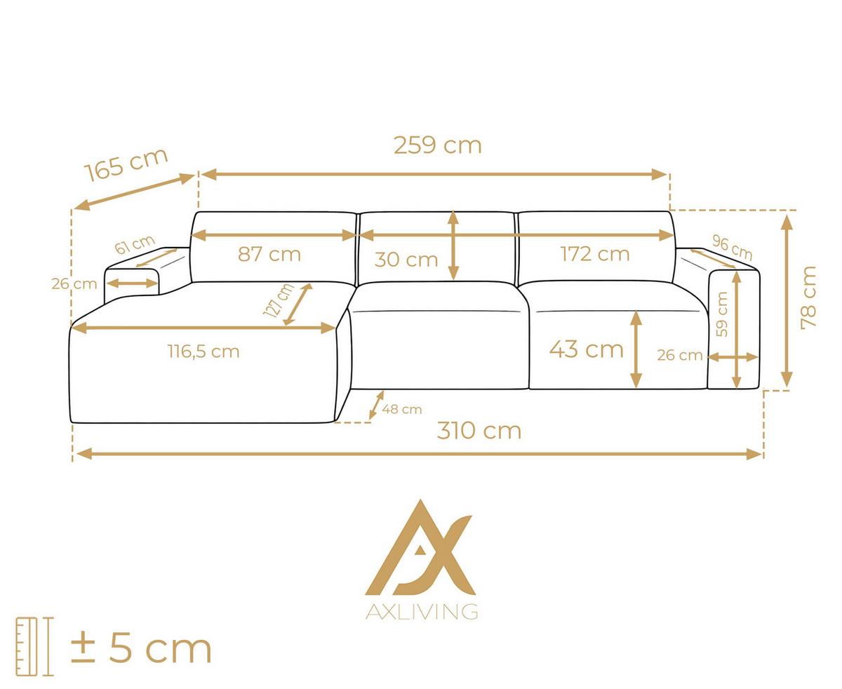 ECKSOFA L Form Didim mini Beige 310/165/78 cm – stilvolle kleine Eckcouch L - Beige/Schwarz, Kunststoff/Textil (165/310cm) - AX Living