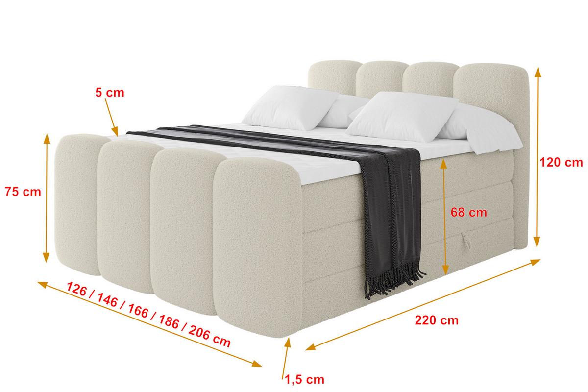 BOXBETT mit Matratze H3|H4 und Lattenrost - NINA-Z KING - 160x200 cm Quelle - Beige - Sandfarben, Holzwerkstoff (160/200cm) - ALTDECOR