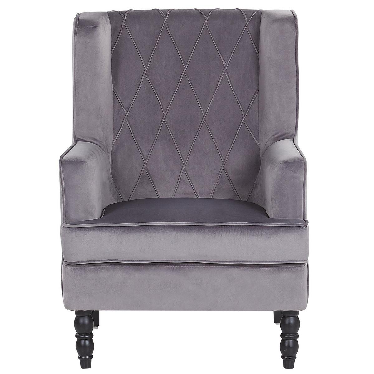 SESSEL Samtstoff grau plus Hocker Sandset - Grau, Textil (72/101/75cm) - Beliani
