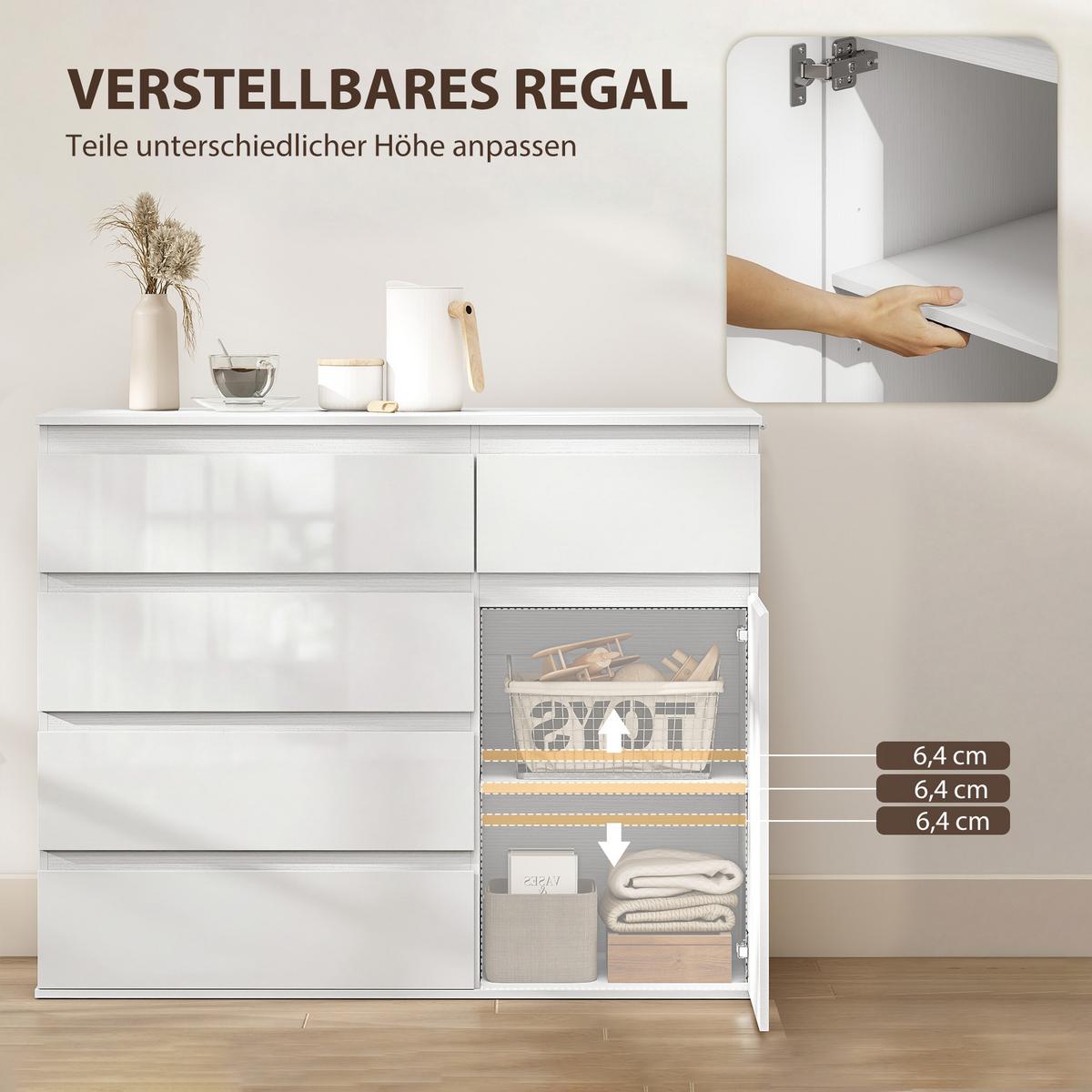 SIDEBOARD aus MDF 100/40/80 cm Weiß - Weiß Hochglanz, Holzwerkstoff (40/80/100cm) - HOMCOM