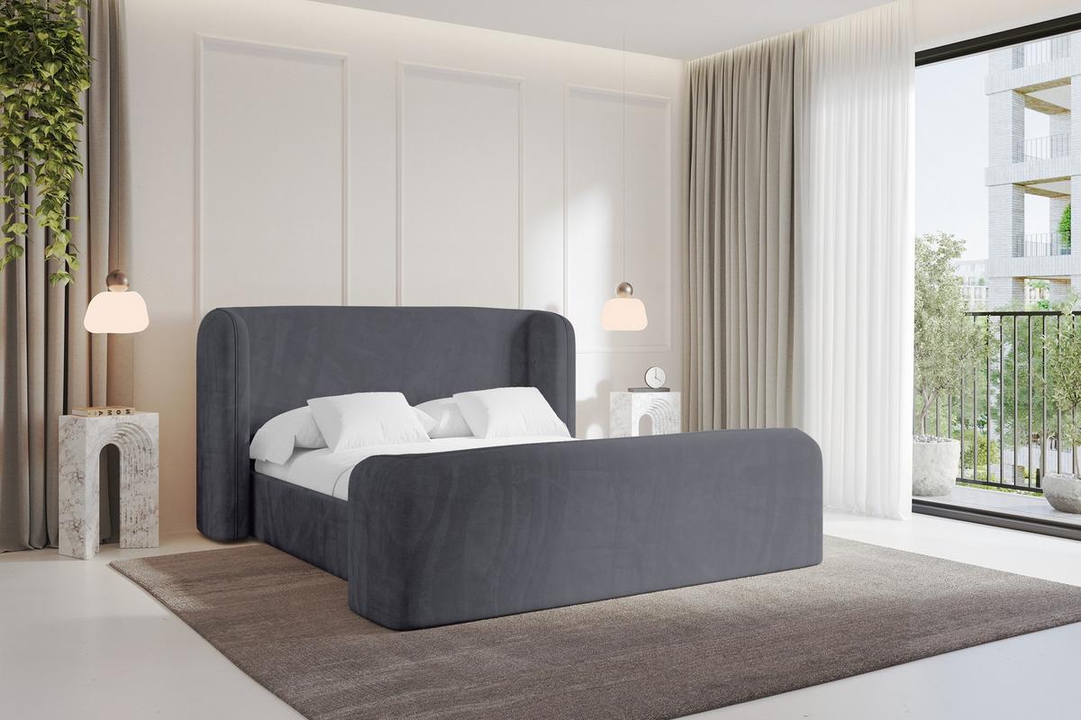 POLSTERBETT mit Bettkasten, Fußteil und Lattenrost, Bett mit Matratze H3/H4 - ESTI-Z 140x200 Dunkelgrau - Dunkelgrau, Holzwerkstoff/Textil (140/200cm) - ALTDECOR