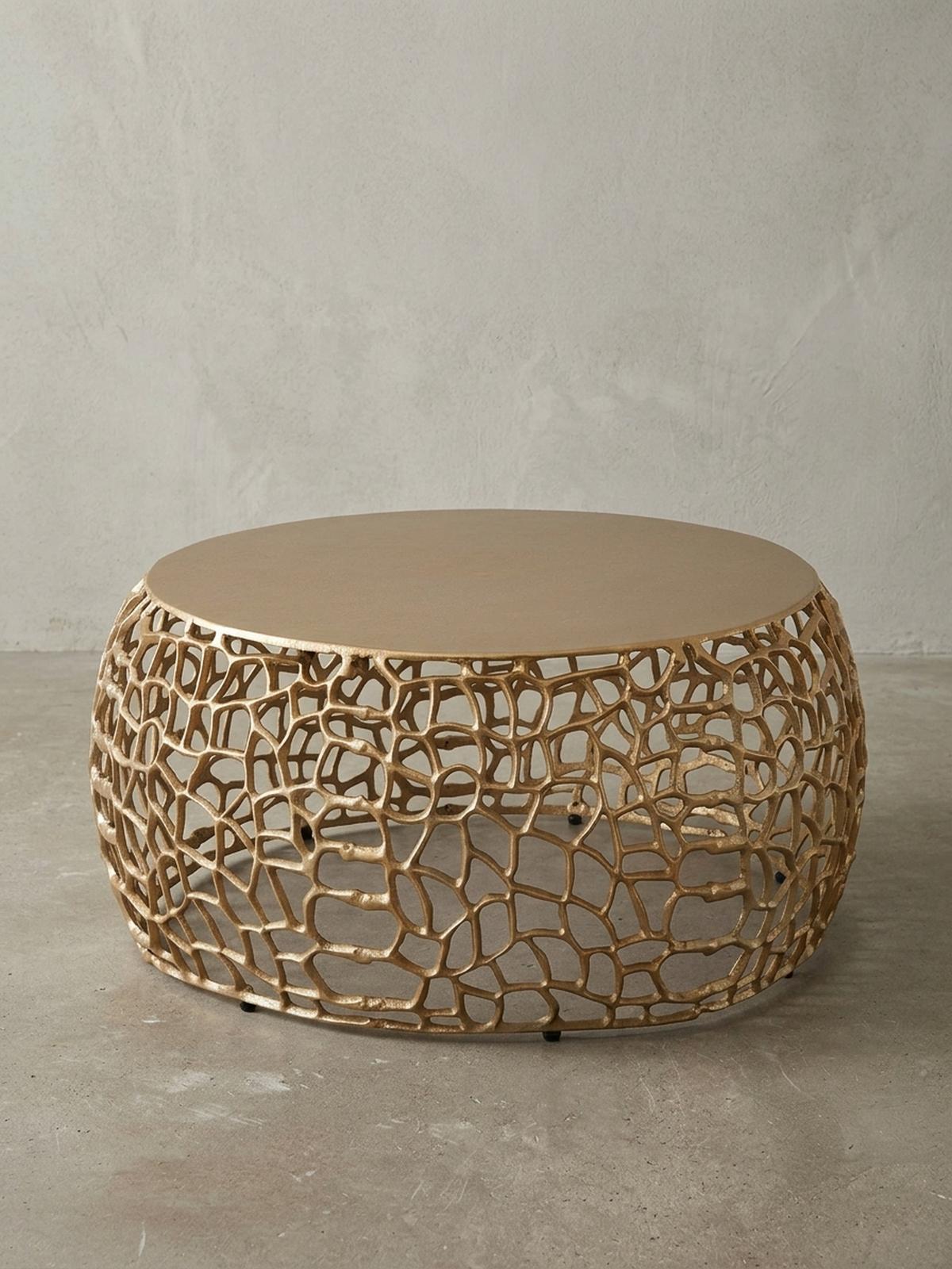 COUCHTISCH mit Aststruktur, lackiertes Aluminium, handgefertigt, Ablagefläche, Gold 66x66x30 cm - Goldfarben, Metall (66/66/30cm) - KADIMA DESIGN