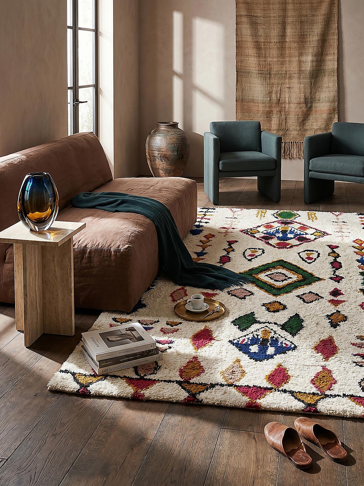 WOLLTEPPICH BRUE, mit Rautenmuster, Bunt, 160 x 230 cm - Multicolor, Textil (230/160cm) - KADIMA DESIGN