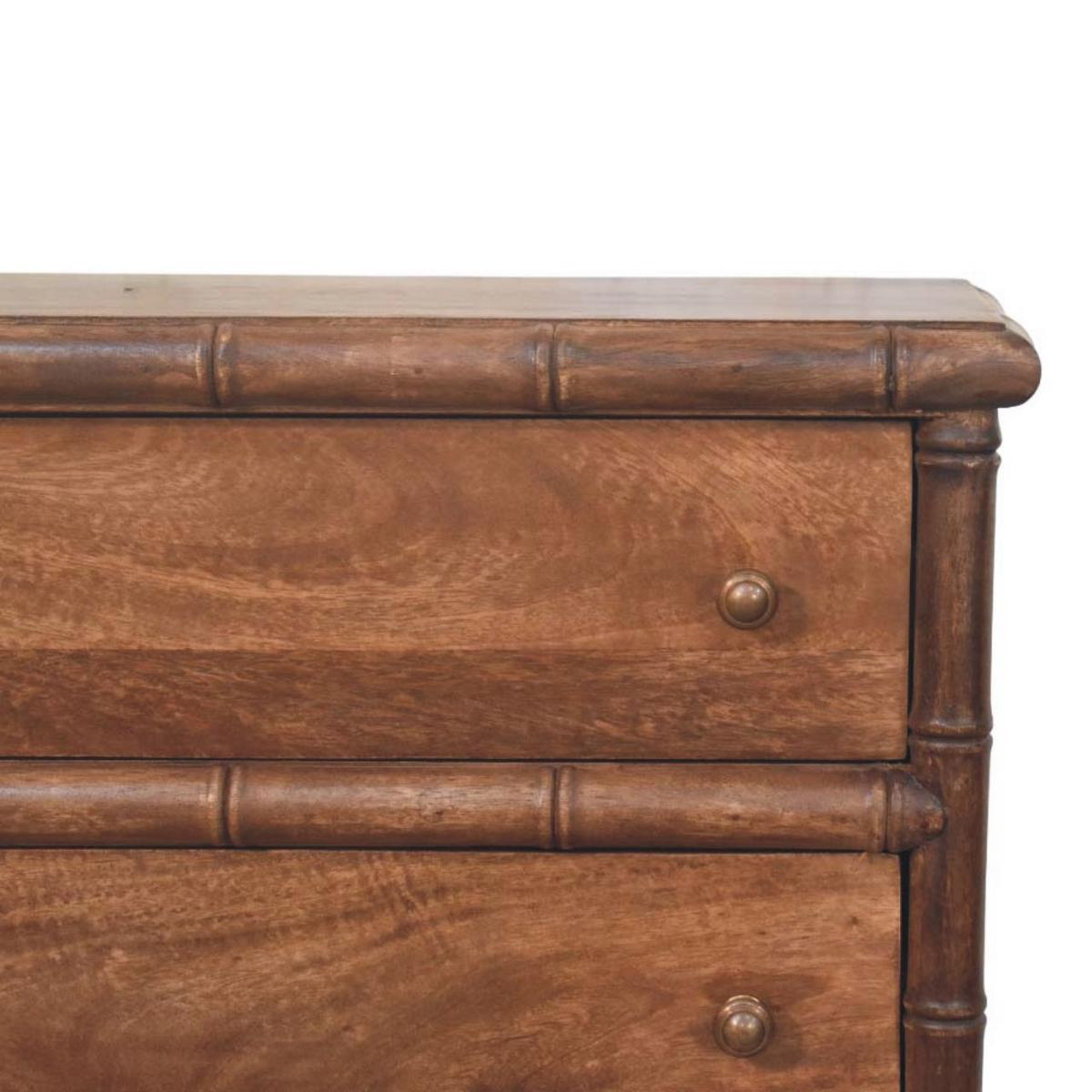 KOMMODE Bambus Geschnitzt, 3 Schubladen, Dunkelbraun - Dunkelbraun/Messingfarben, Holz/Metall (75/80/36cm) - Artisan Furniture
