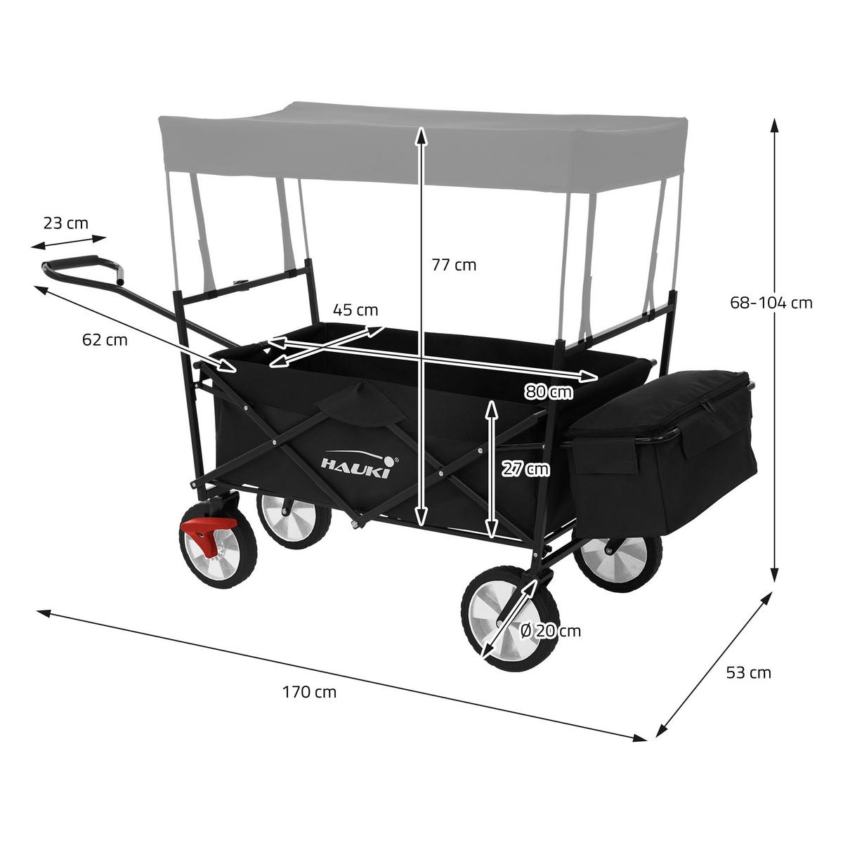 BOLLERWAGEN faltbar mit Dach L Schwarz Handwagen für Kinder Strand Picknick - Schwarz, Metall (53/104/170cm) - Hauki