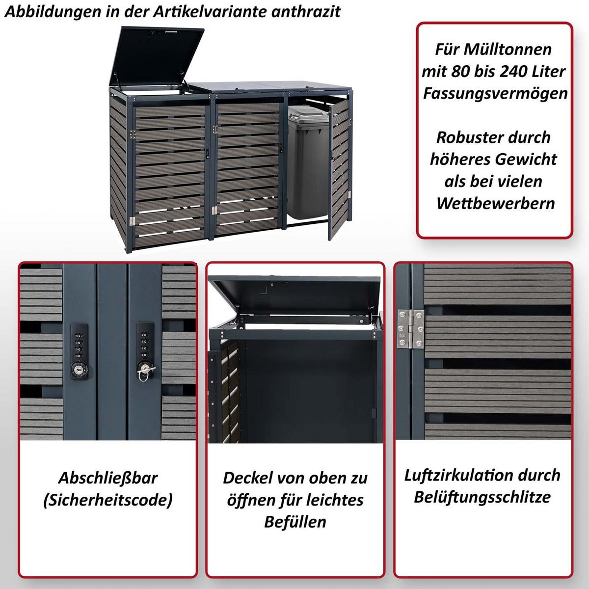 3ER-MÜLLTONNENVERKLEIDUNG Teak Dekor - Teakfarben, Metall (205/119/84cm) - MCW