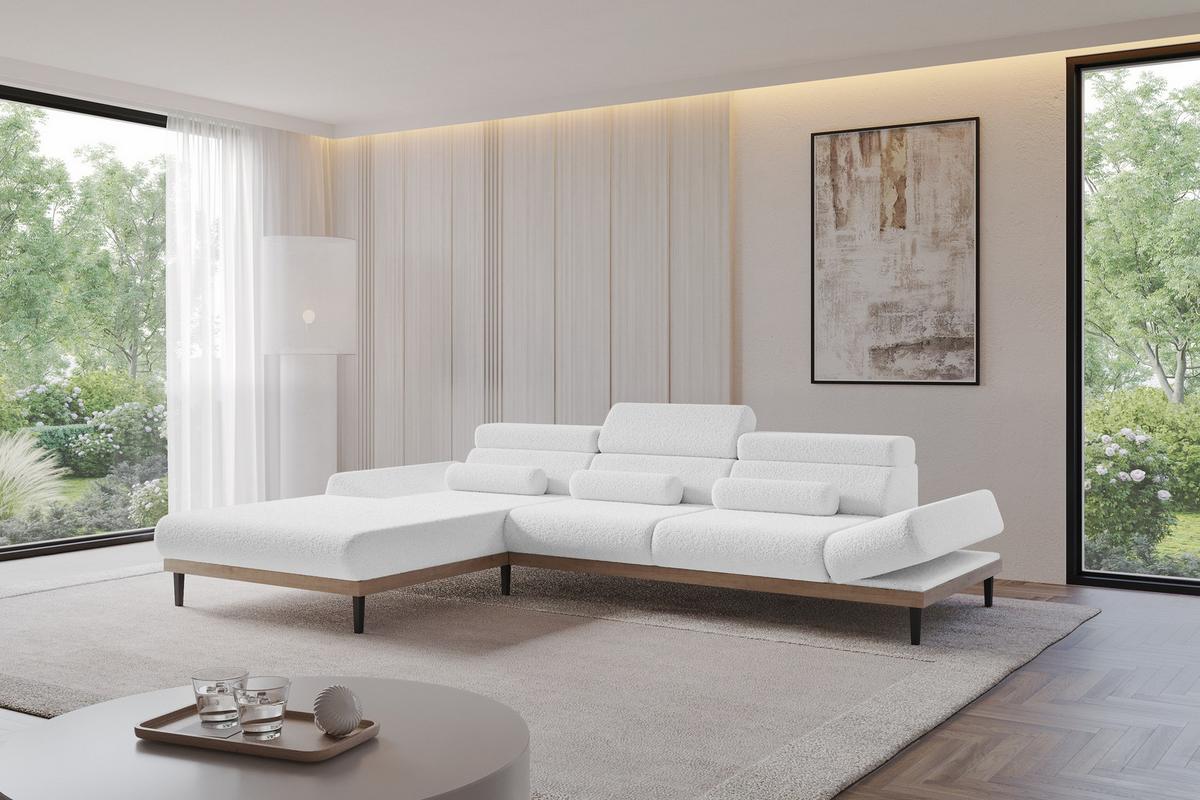 ELEKTRISCHES ECKSOFA Links MONA 316x205x85 Weiß Bouclé - Weiß, Holzwerkstoff/Textil (316/205cm) - ALTDECOR