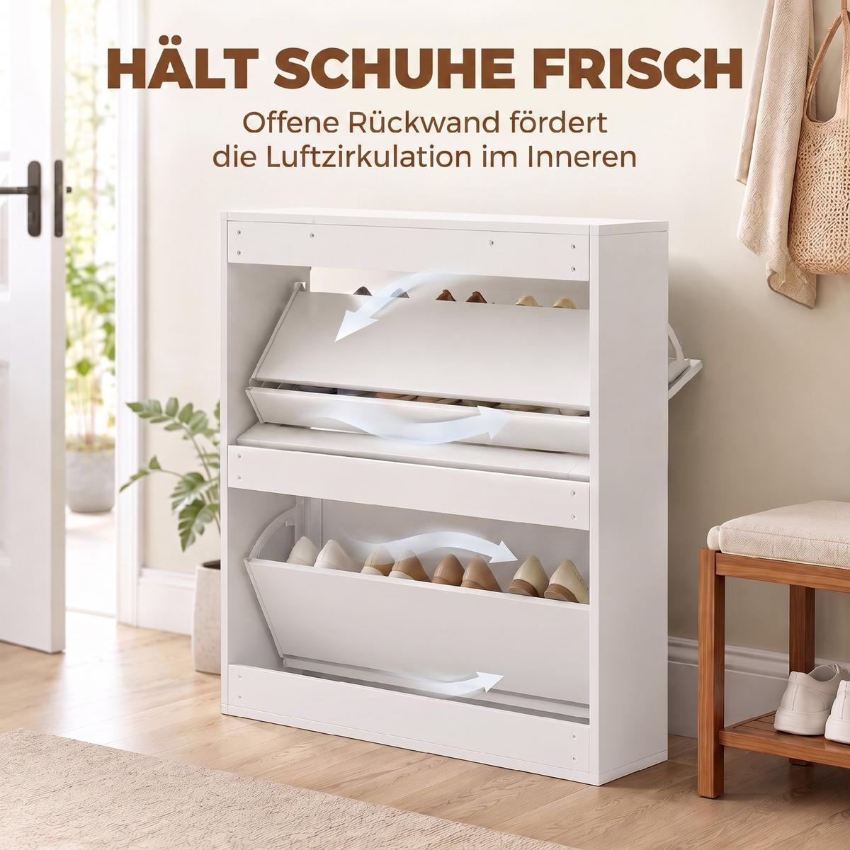 SCHUHSCHRANK MDF Weiß - Weiß, Holzwerkstoff/Metall (20/84/80cm) - HOMCOM