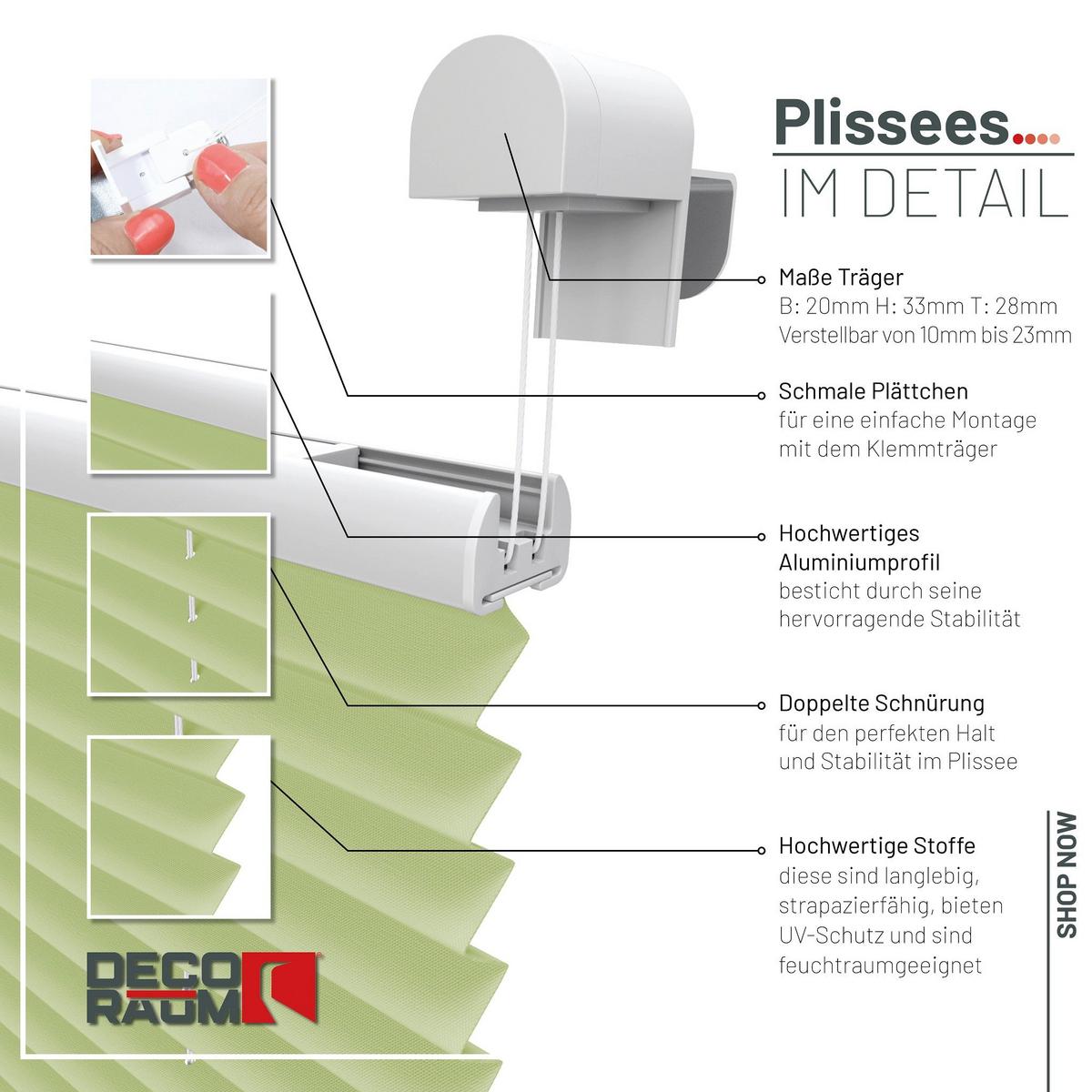 PLISSEE Basic 65 x 150cm Klemmfix ohne Bohren - Hellgrün, Textil (65/150cm) - Deco-Raum