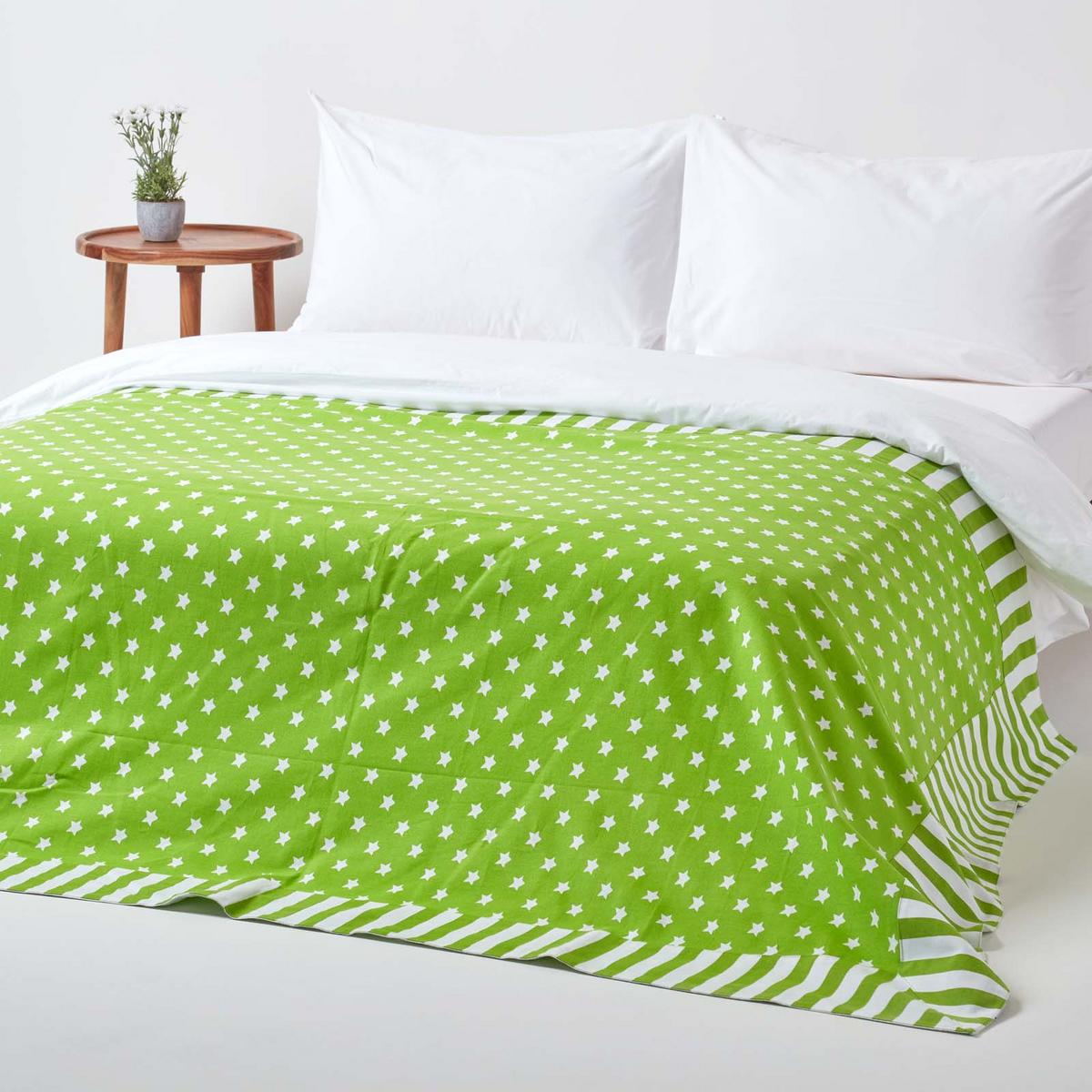 ÜBERWURF 150/200 cm, Sterne-Muster, 100% Baumwolle - Grün, Textil (150/200cm) - Homescapes
