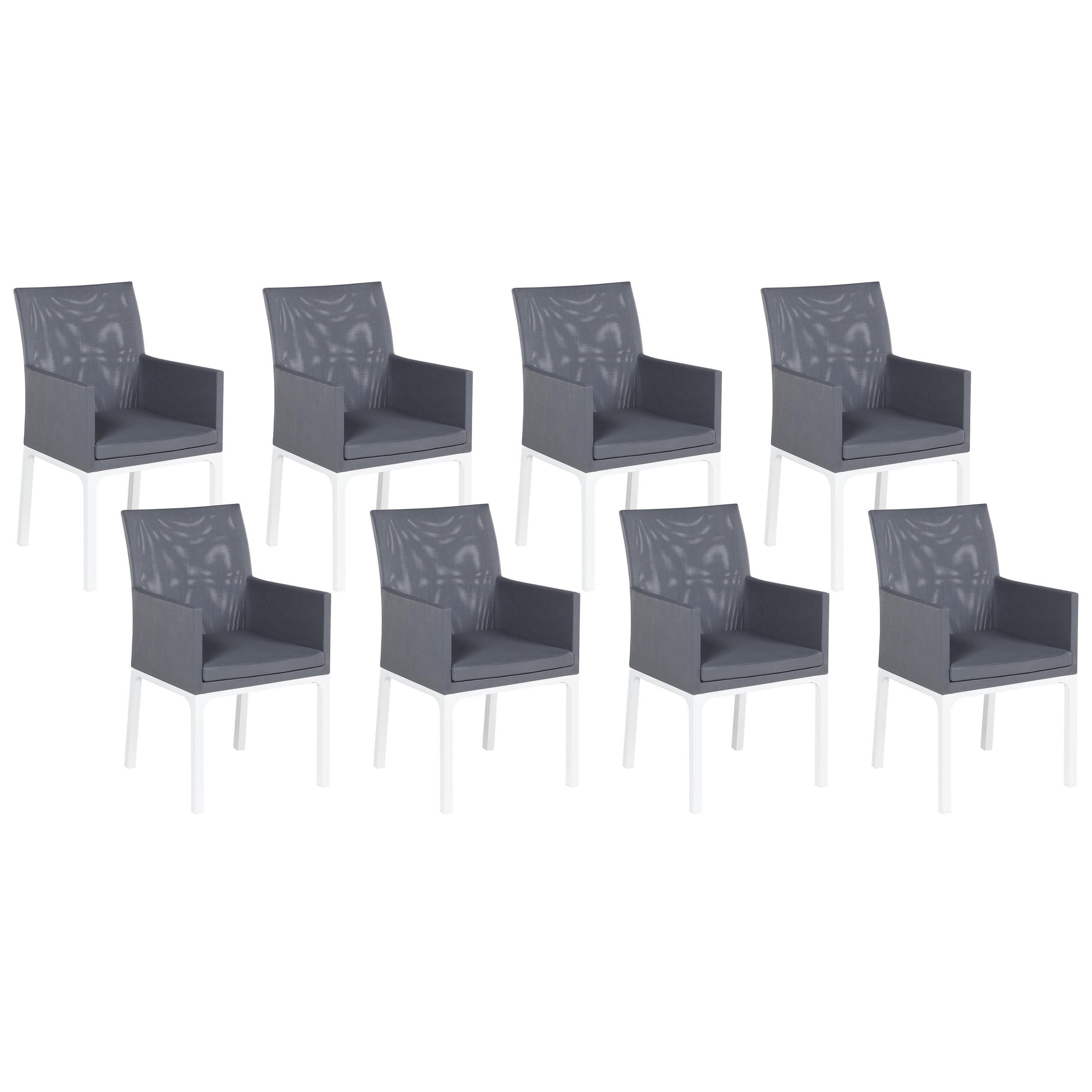 GARTENSTUHL 8er-Set Aluminium grau Bacoli - Grau, Textil (52/91/62cm) - Beliani