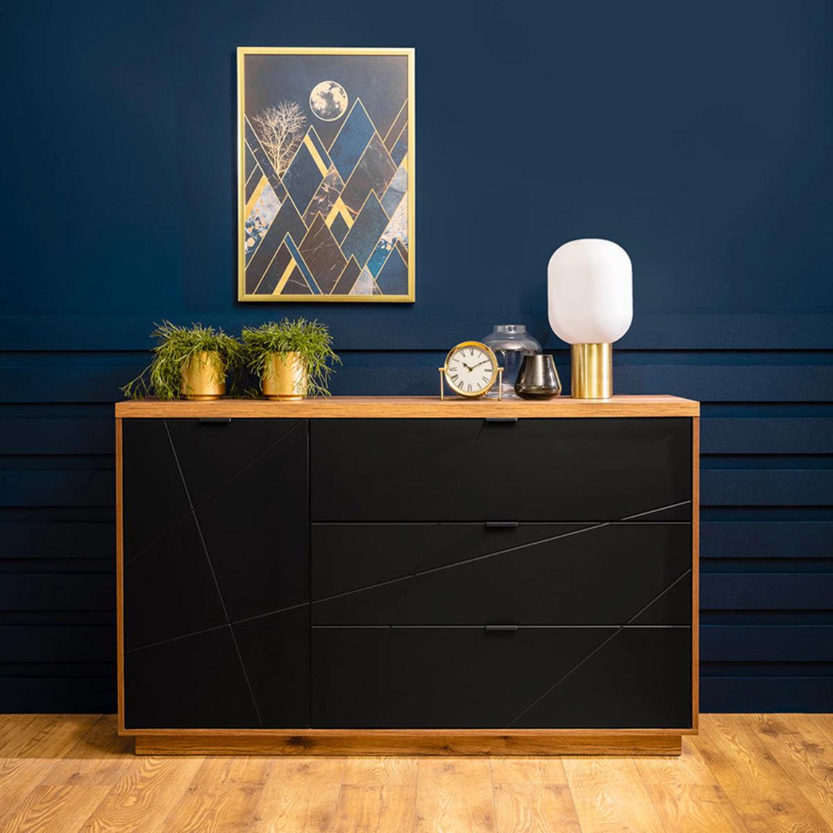 SIDEBOARD Sven Schwarz und Holz - Schwarz, Holzwerkstoff (156/93/43cm) - Petits-meubles